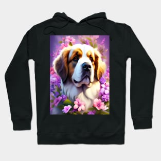 Saint Bernard Dog Surrounded by Beautiful Spring Flowers Hoodie